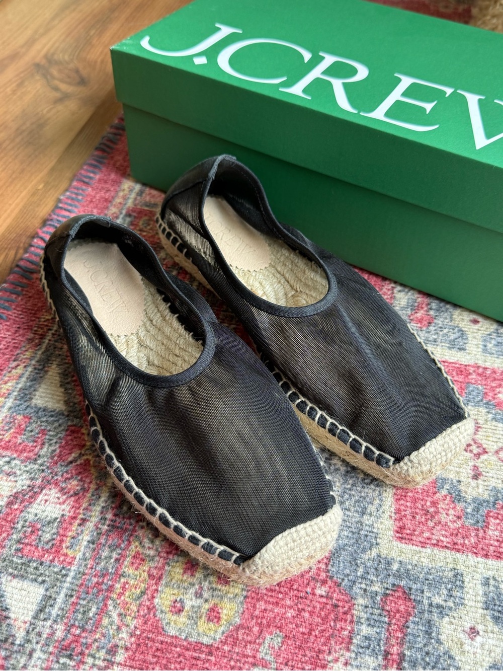 J. Crew Black Mesh Espadrille Slip-On Ballet Flats